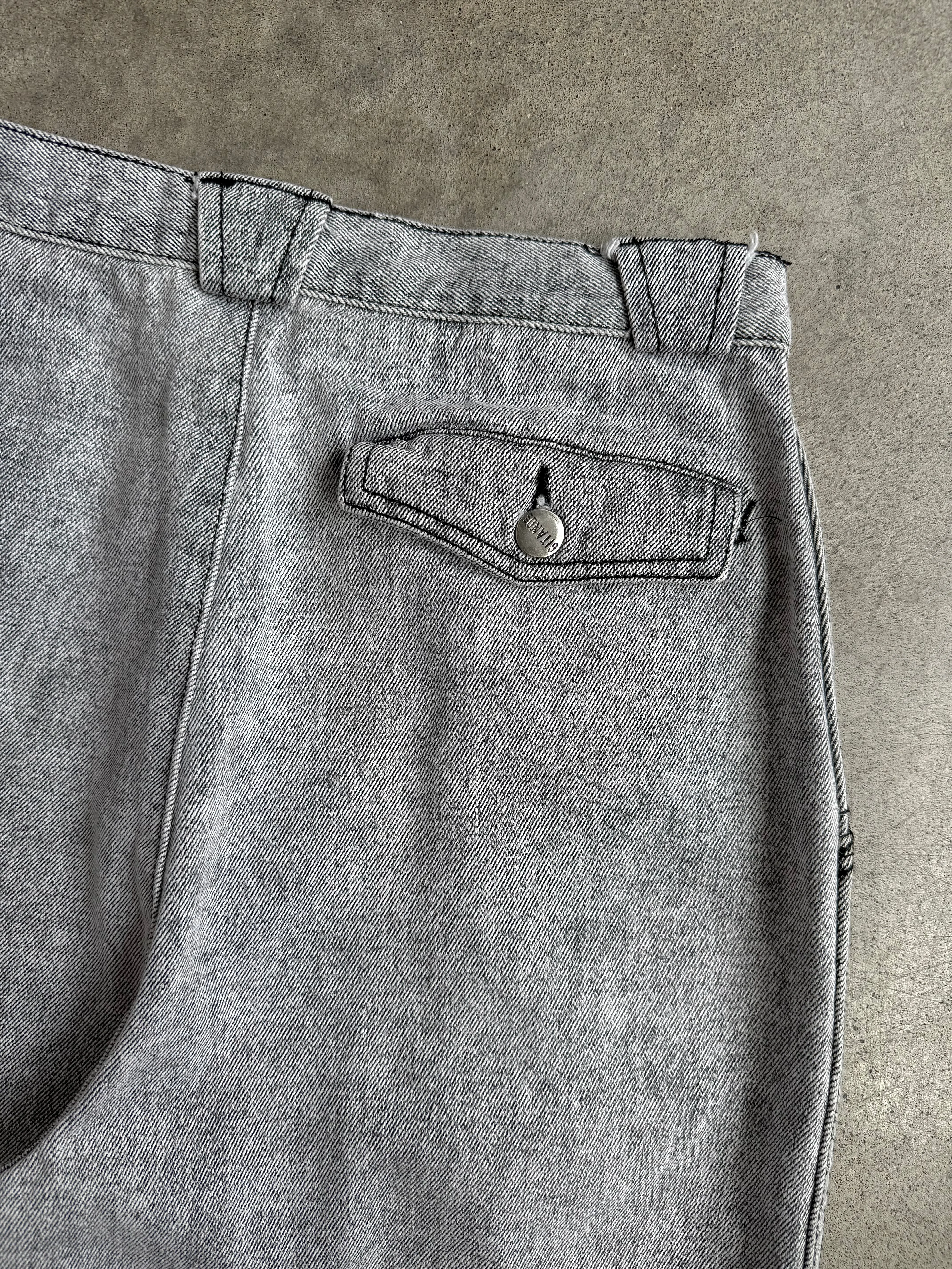 80s Vintage Gitano Grey Acid Wash Pleated Jeans (W29”)