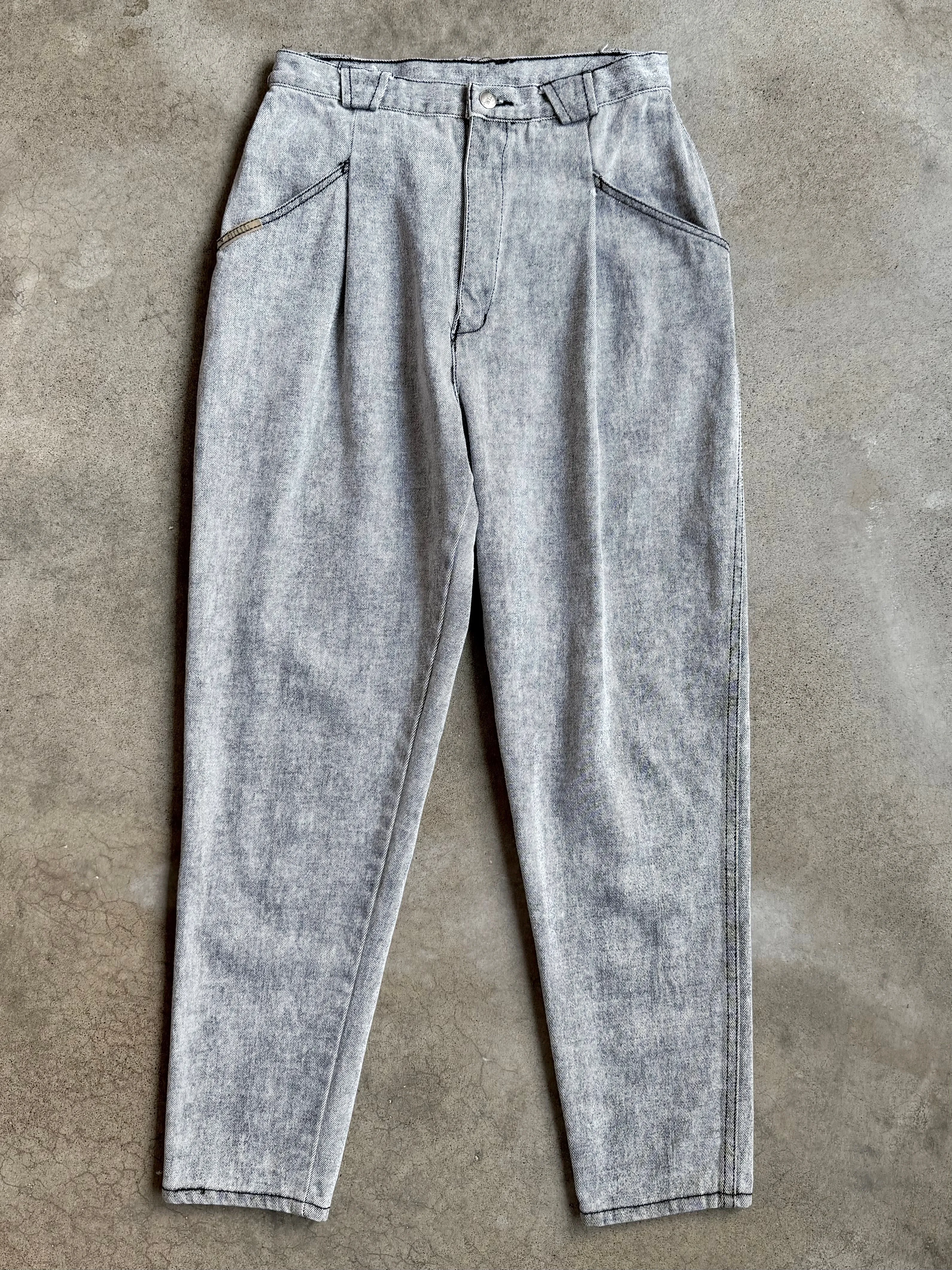 80s Vintage Gitano Grey Acid Wash Pleated Jeans (W29”)