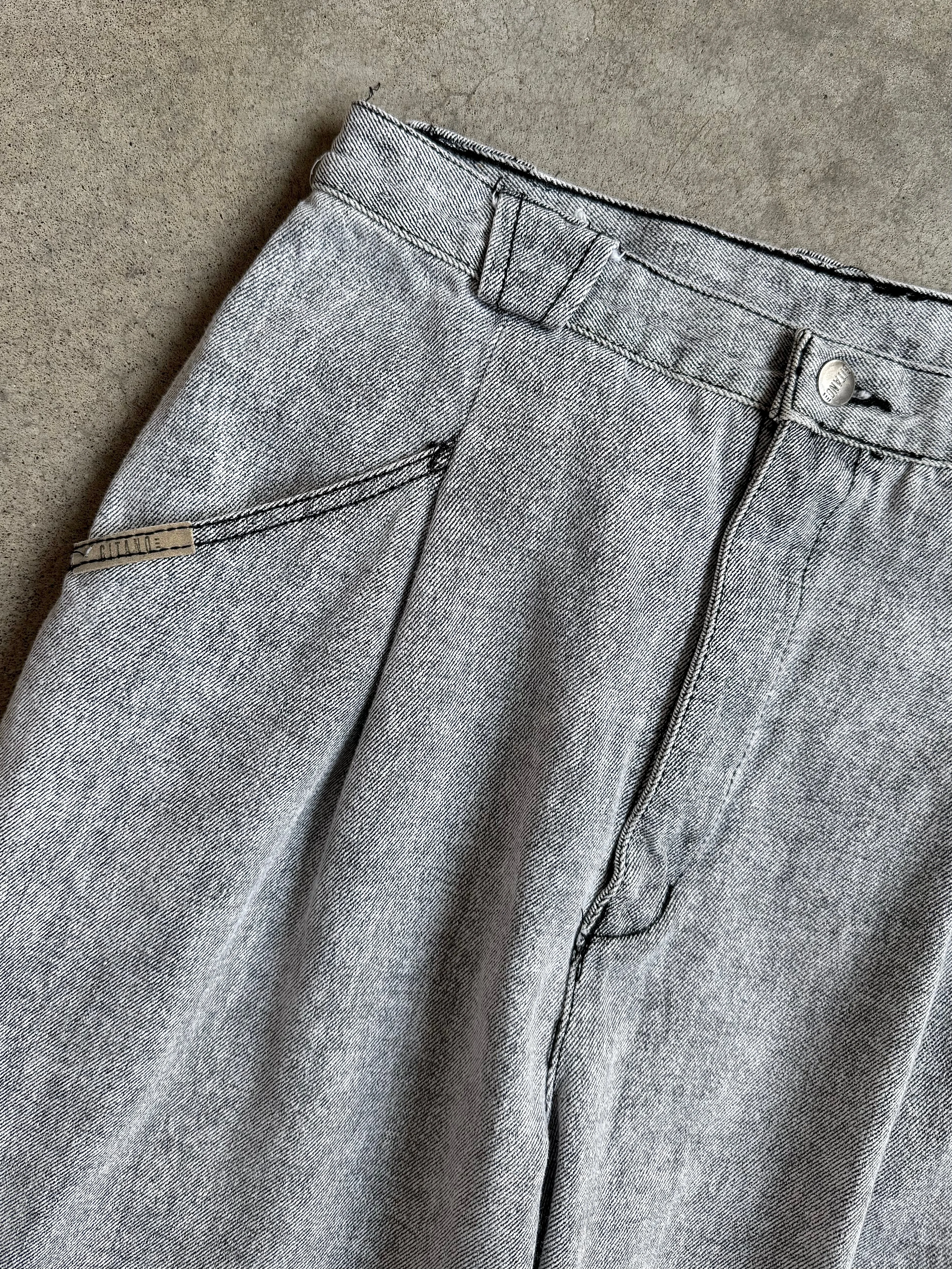 80s Vintage Gitano Grey Acid Wash Pleated Jeans (W29”)