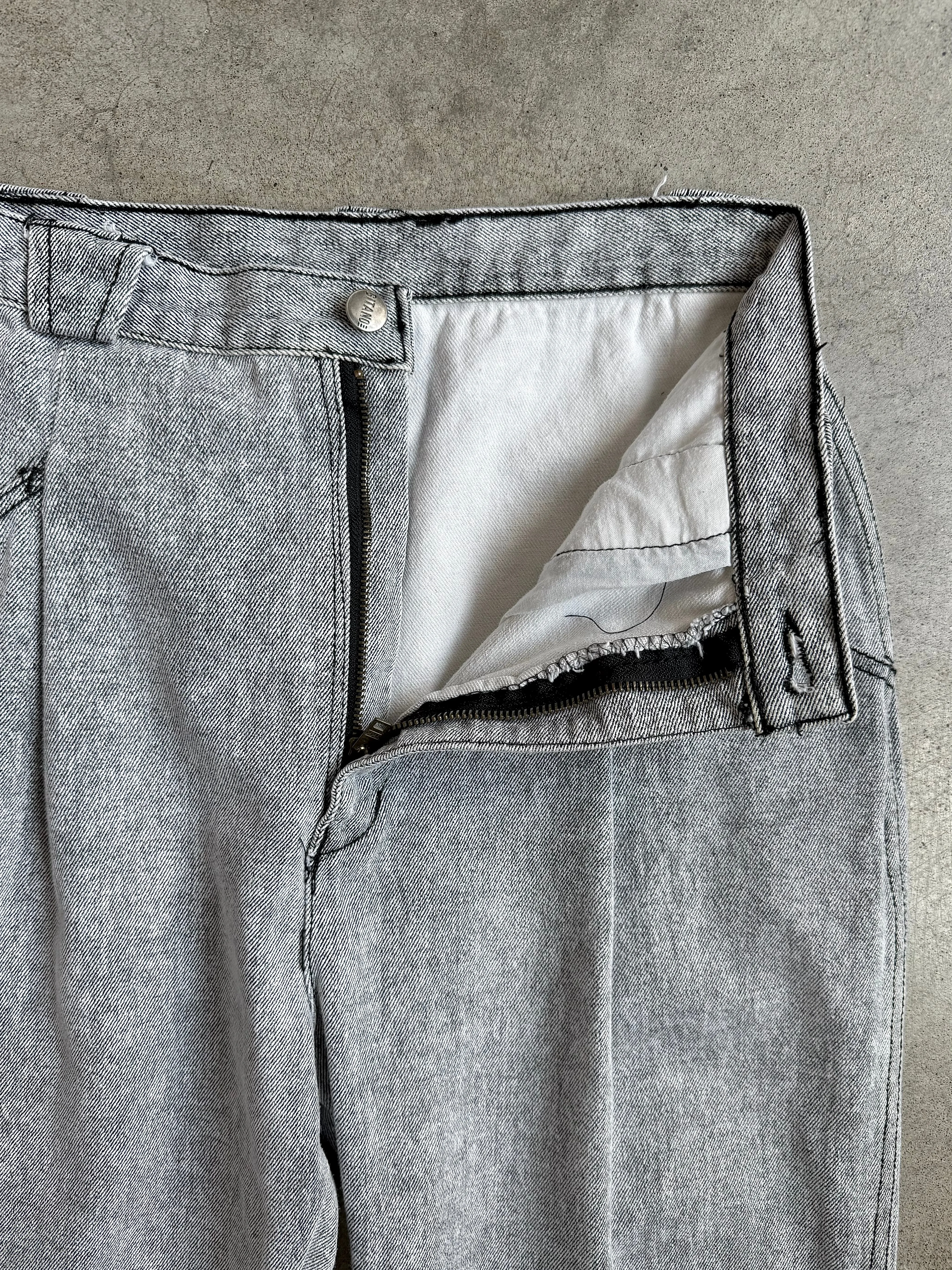 80s Vintage Gitano Grey Acid Wash Pleated Jeans (W29”)