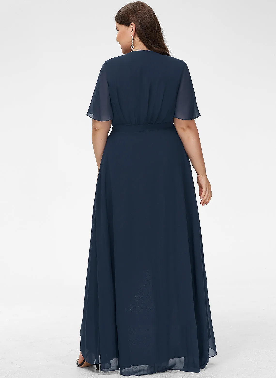 A-Line Chiffon Prom Dresses With V-neck Mckinley Bow(s) Asymmetrical