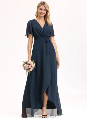 A-Line Chiffon Prom Dresses With V-neck Mckinley Bow(s) Asymmetrical