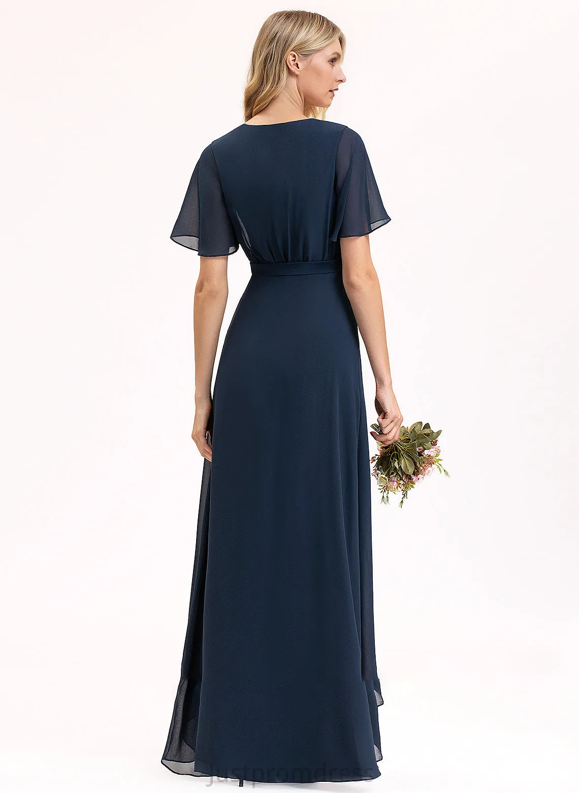 A-Line Chiffon Prom Dresses With V-neck Mckinley Bow(s) Asymmetrical