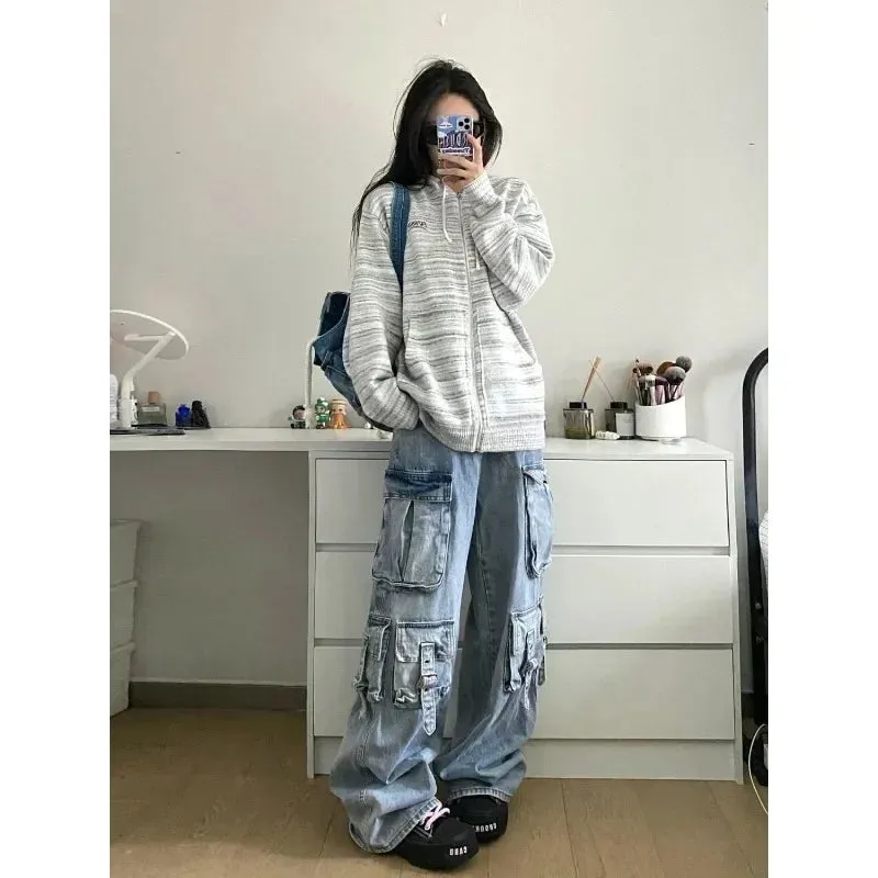 AcubiOversize Cargo Jeans Weite Beinhose mit Vielen Taschen