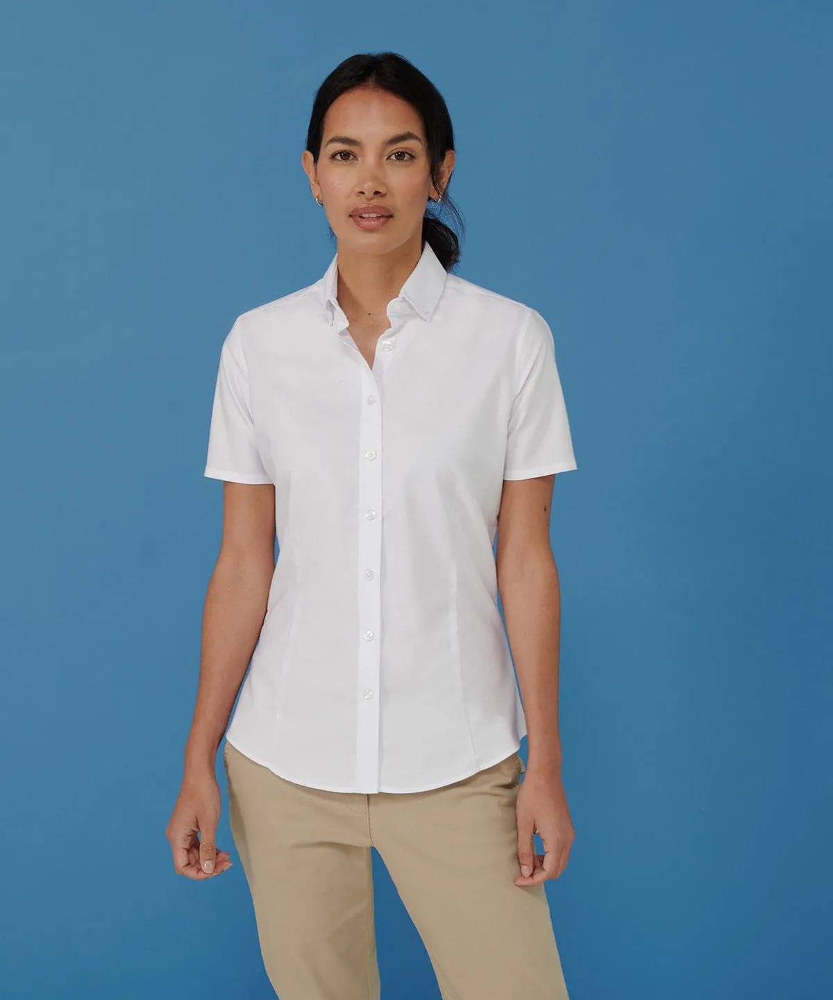 Blue - Women's modern short sleeve Oxford shirt