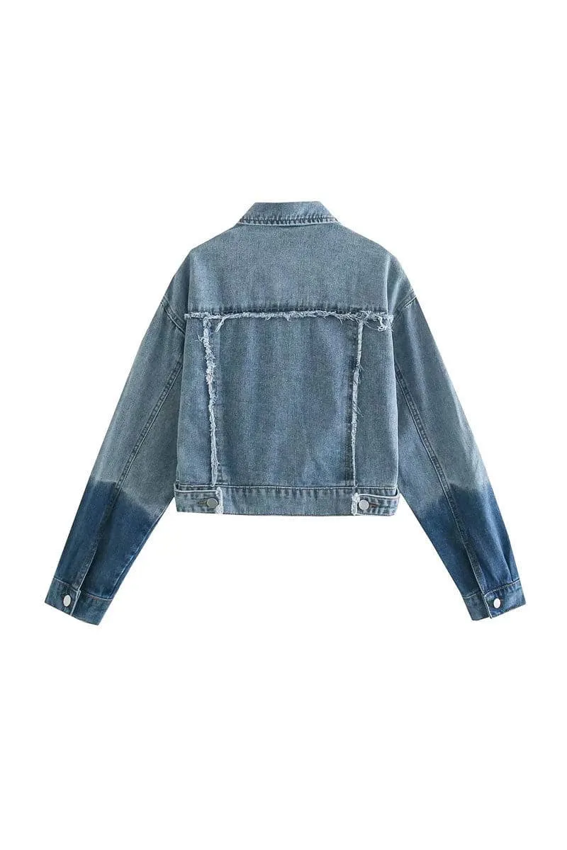 CA652 Retro Raw Stitching Denim Crop Jacket