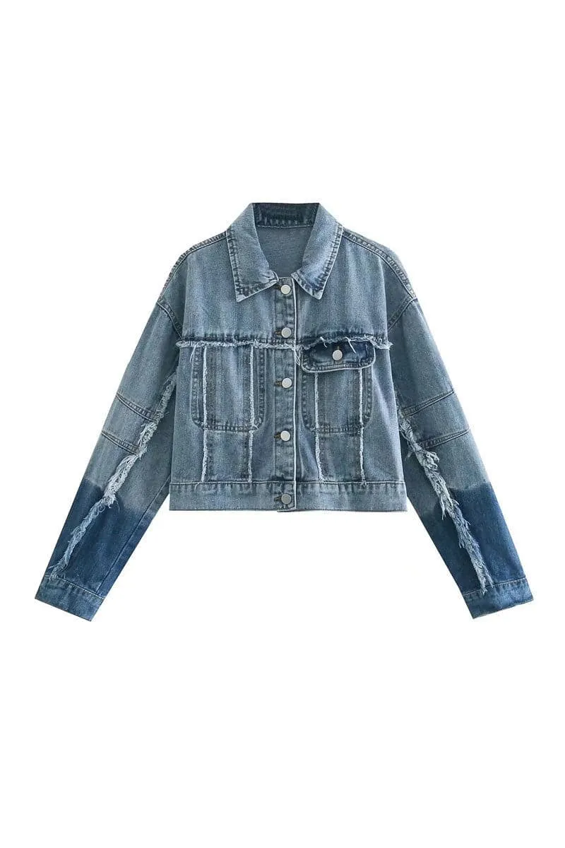 CA652 Retro Raw Stitching Denim Crop Jacket
