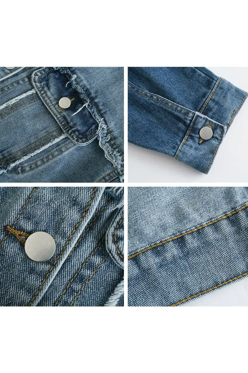 CA652 Retro Raw Stitching Denim Crop Jacket