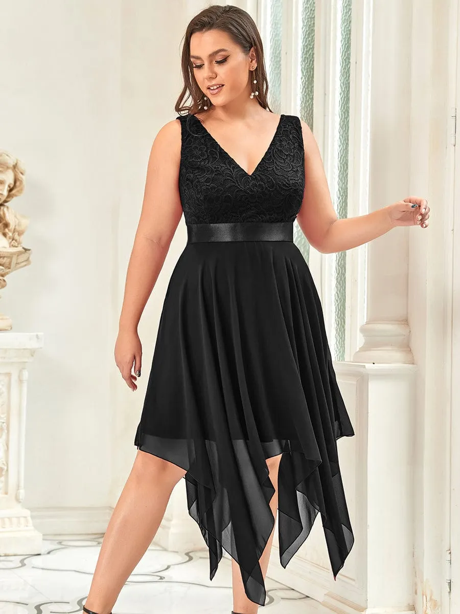 Captivating Deep V Neck A-line Sleeveless Dress with Asymmetrical Hem