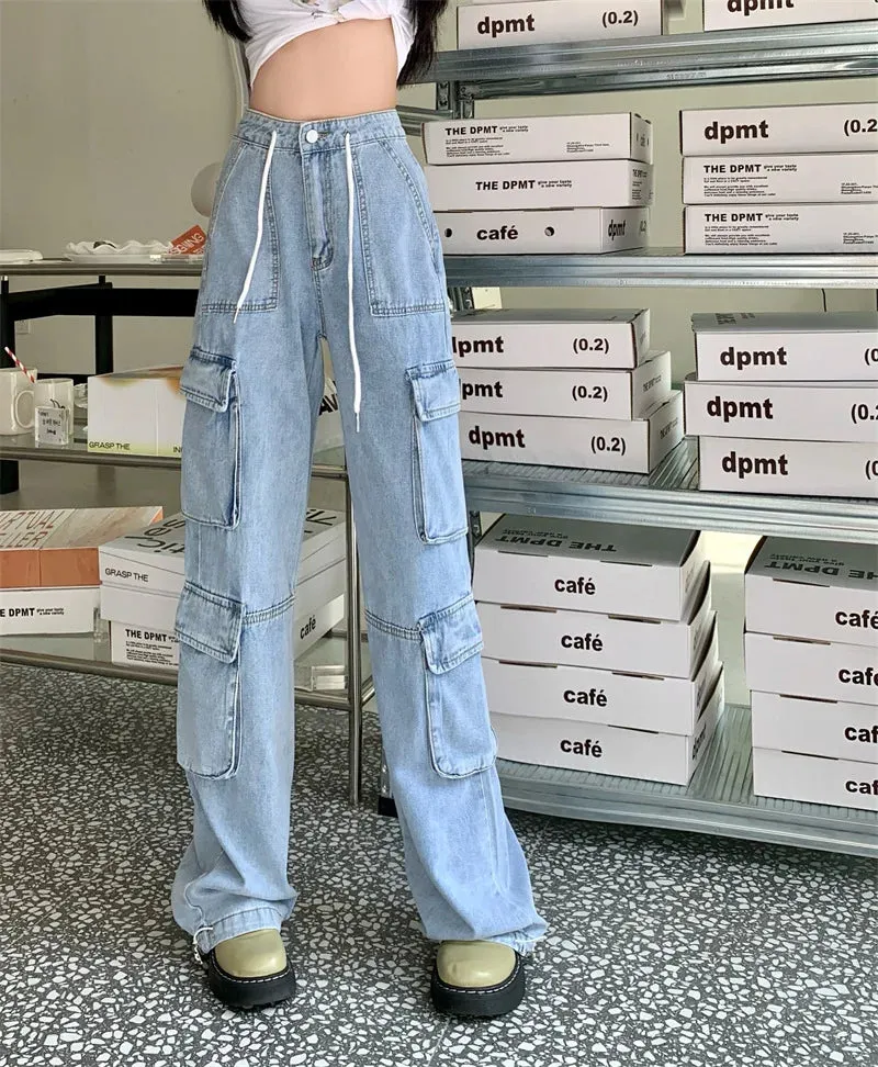 Cargo-Jeans im Retro-Stil mit Weitem Bein und Schnürung