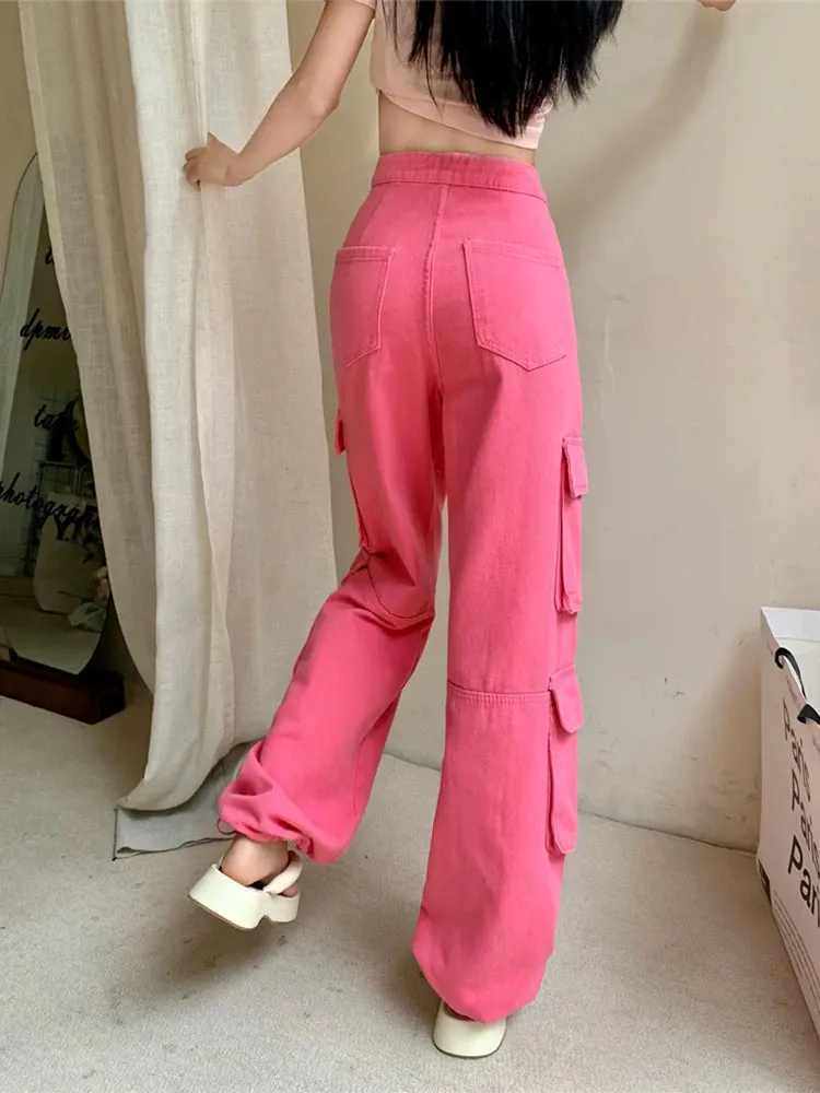 Cargo-Jeans im Retro-Stil mit Weitem Bein und Schnürung