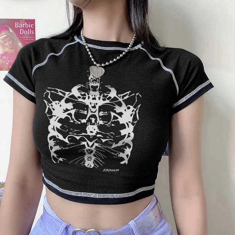 Crop Top E-girl gedruck squelette look asthetic