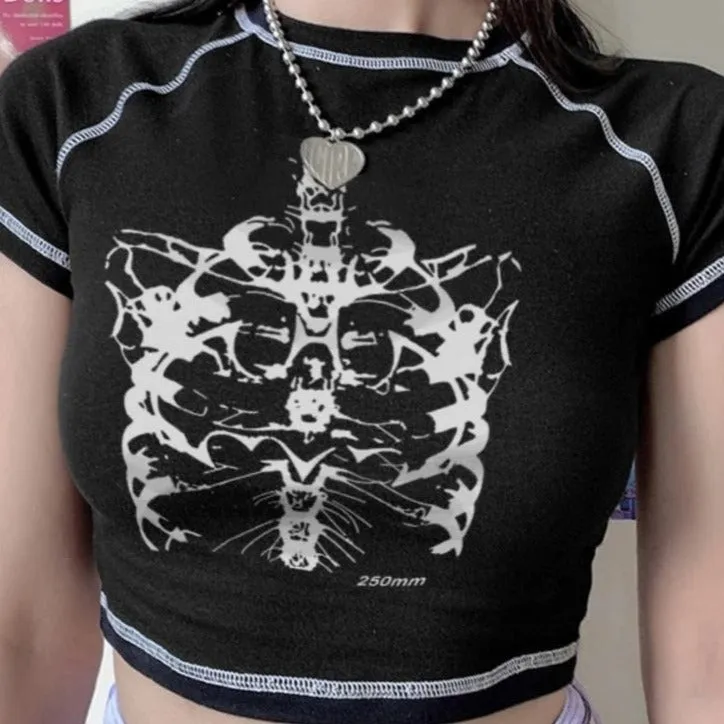 Crop Top E-girl gedruck squelette look asthetic