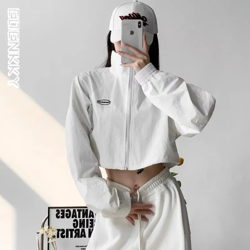 Crop Windbreaker Jacket Women mit Reißverschluss techwear Style