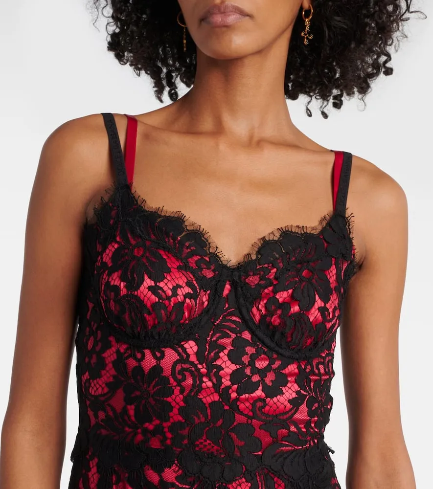 Dolce&Gabbana Floral cotton-blend lace slip dress