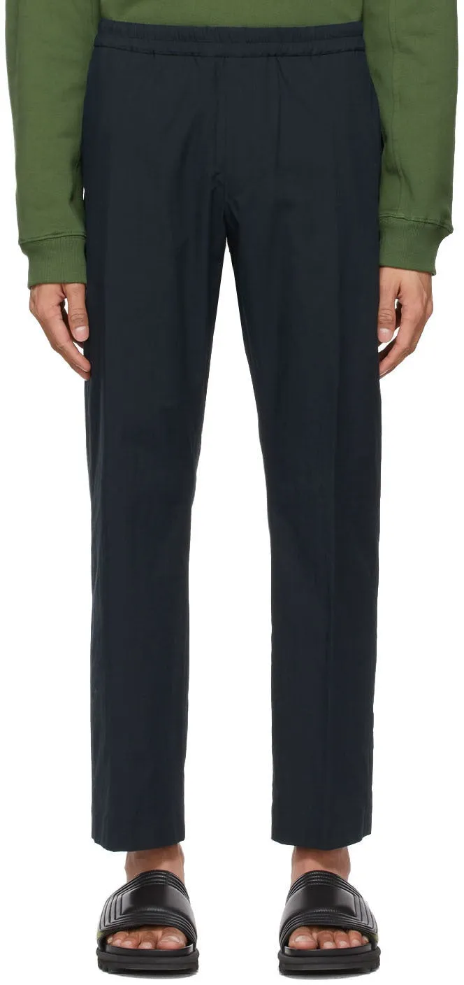 Dries Van Noten Navy Woven Cotton Trousers