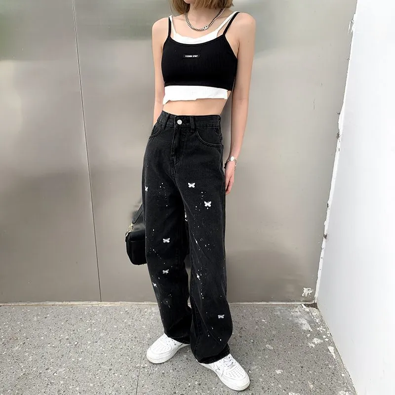 Embroidery Butterfly Denim Pants
