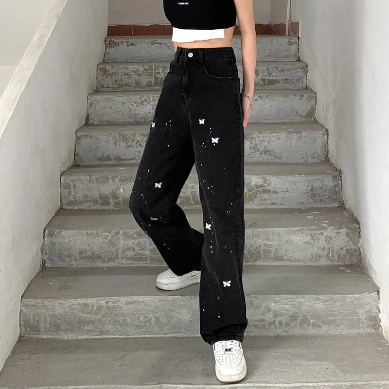Embroidery Butterfly Denim Pants