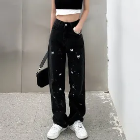 Embroidery Butterfly Denim Pants