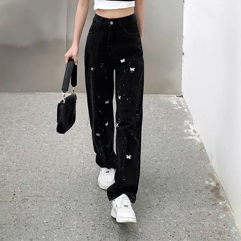 Embroidery Butterfly Denim Pants