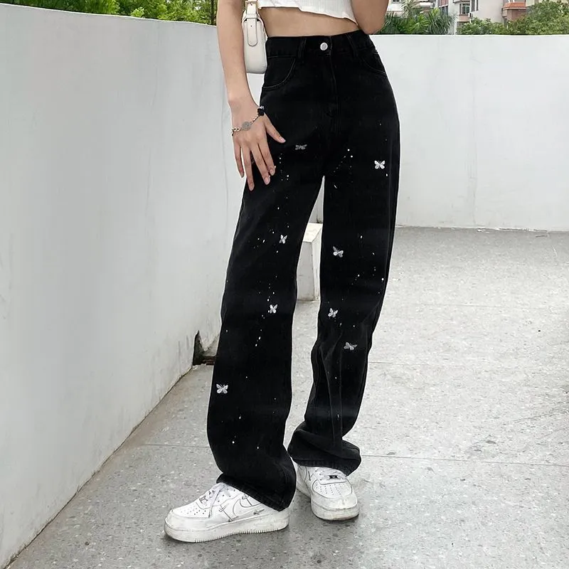 Embroidery Butterfly Denim Pants