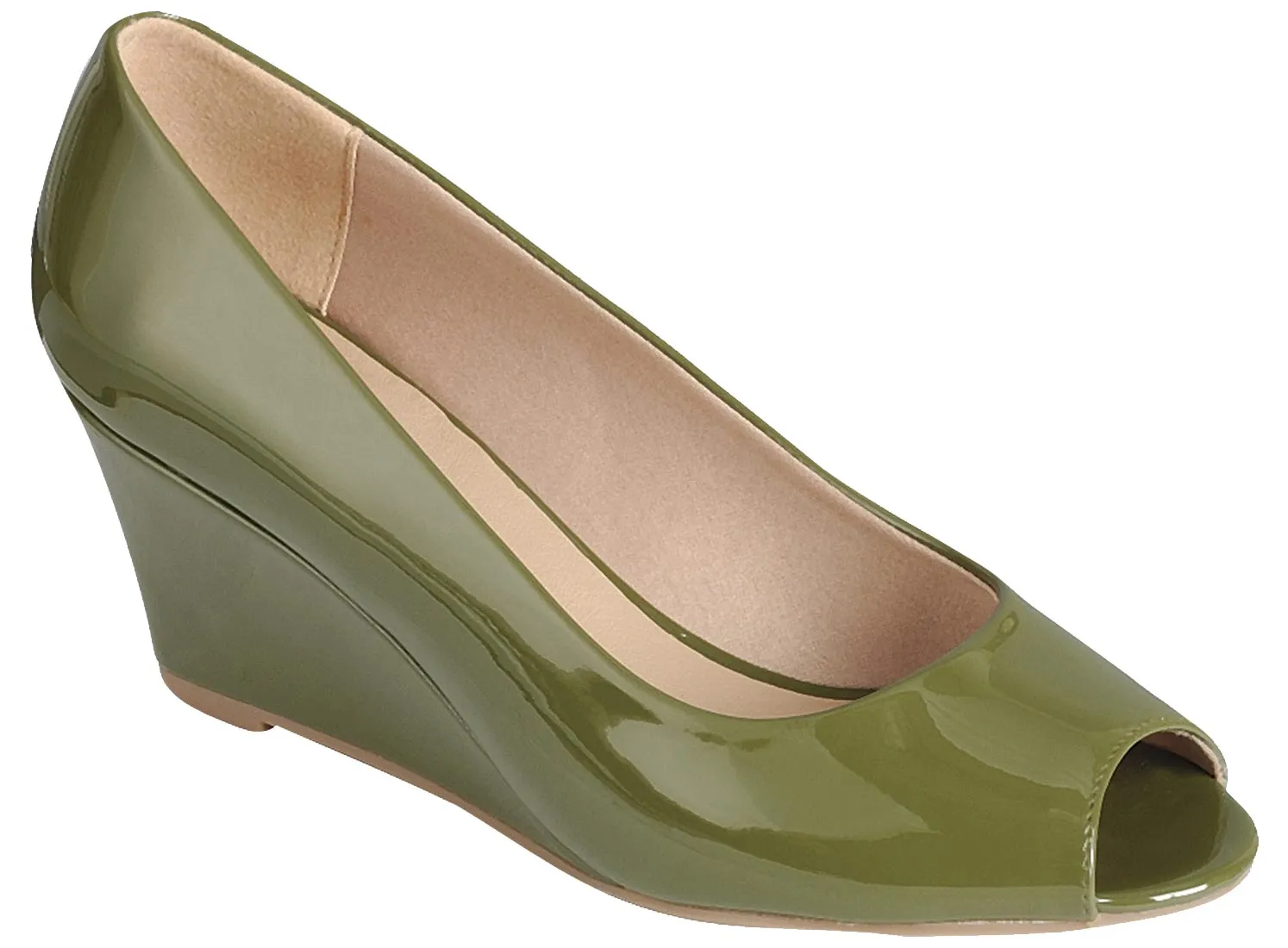 Forever Link Women's Peep Toe Slip On Wedge Pump