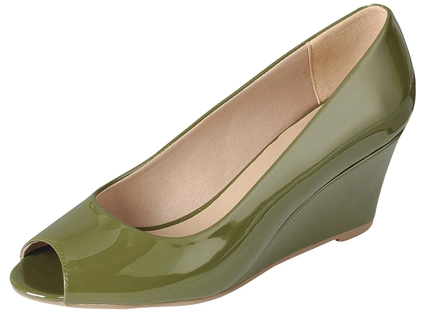 Forever Link Women's Peep Toe Slip On Wedge Pump