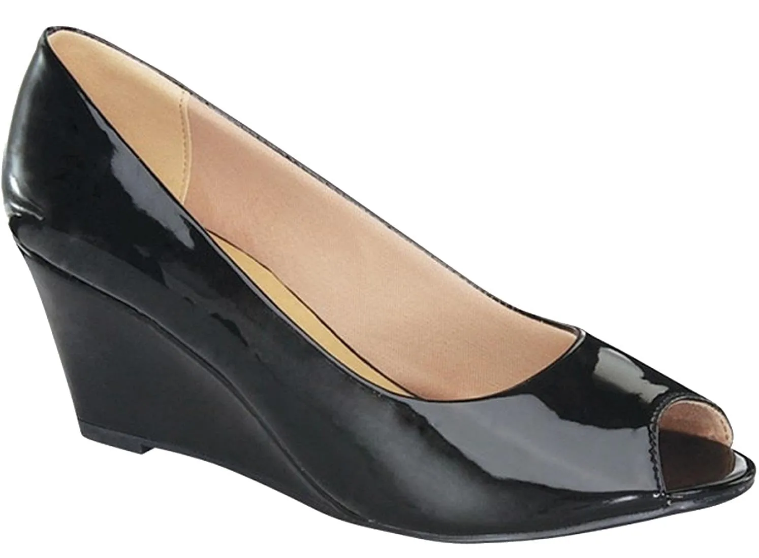 Forever Link Women's Peep Toe Slip On Wedge Pump