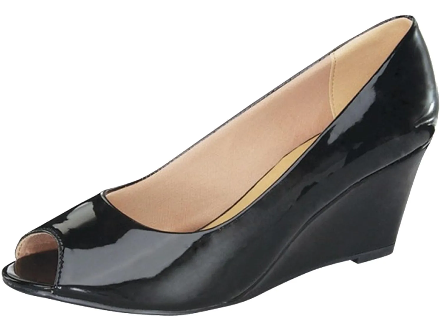 Forever Link Women's Peep Toe Slip On Wedge Pump