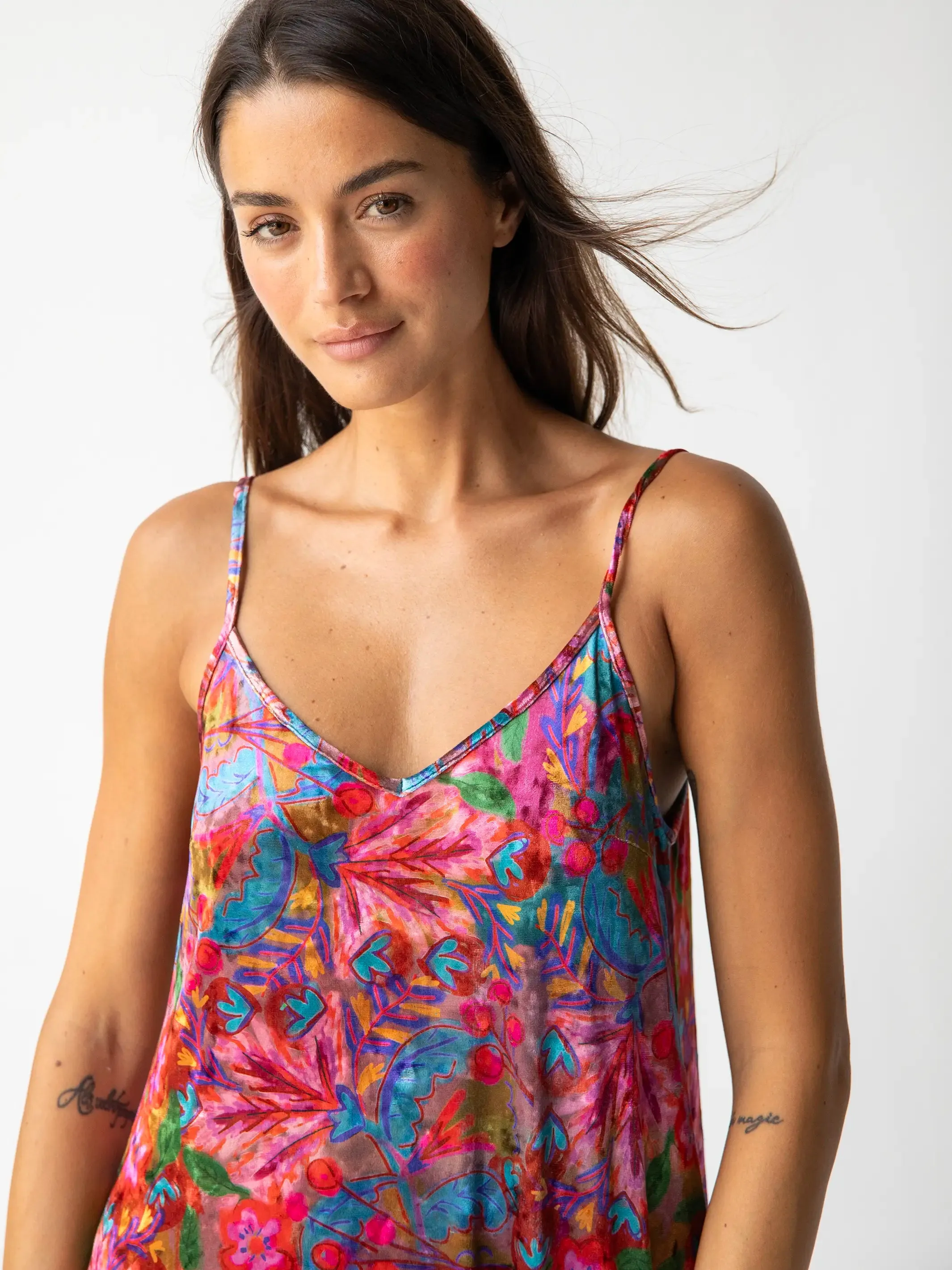 Gracie Velvet Slip Maxi Dress - Pink Red Folk Floral