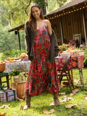 Gracie Velvet Slip Maxi Dress - Pink Red Folk Floral