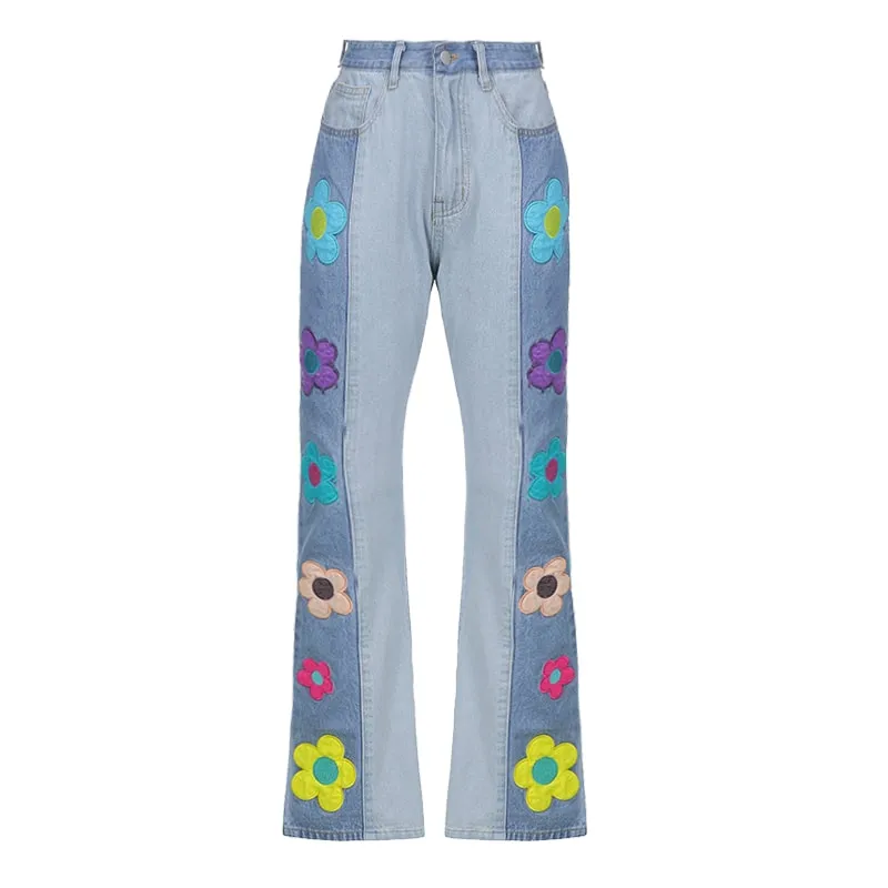 Kawaii Colorful Daisy Denim Pants