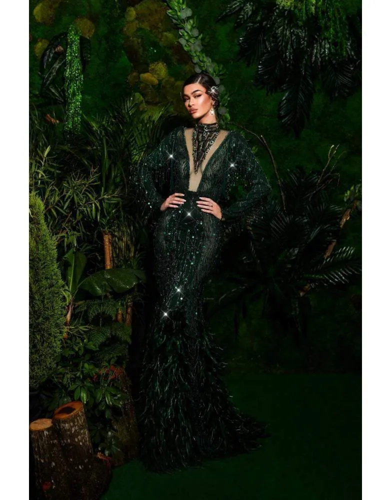 Luxury Green Sparkly Evening Gown