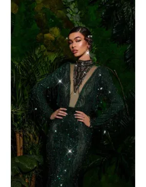 Luxury Green Sparkly Evening Gown