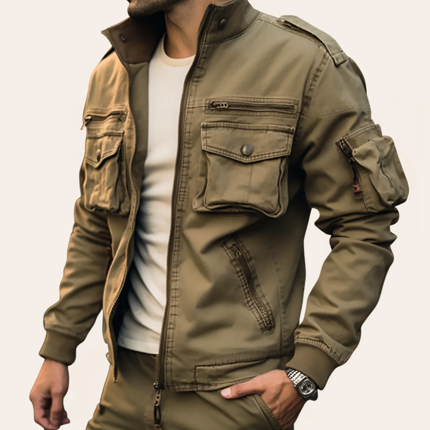 Men's Vintage Military Cargo Jackets Cotton Army Bomber Jacket