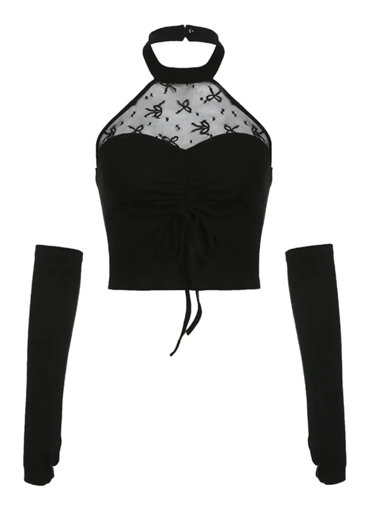 Pieced Mesh Sleeve Covers Backless Tops
