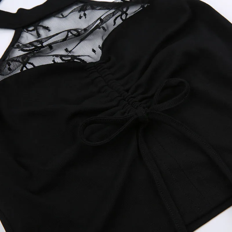 Pieced Mesh Sleeve Covers Backless Tops