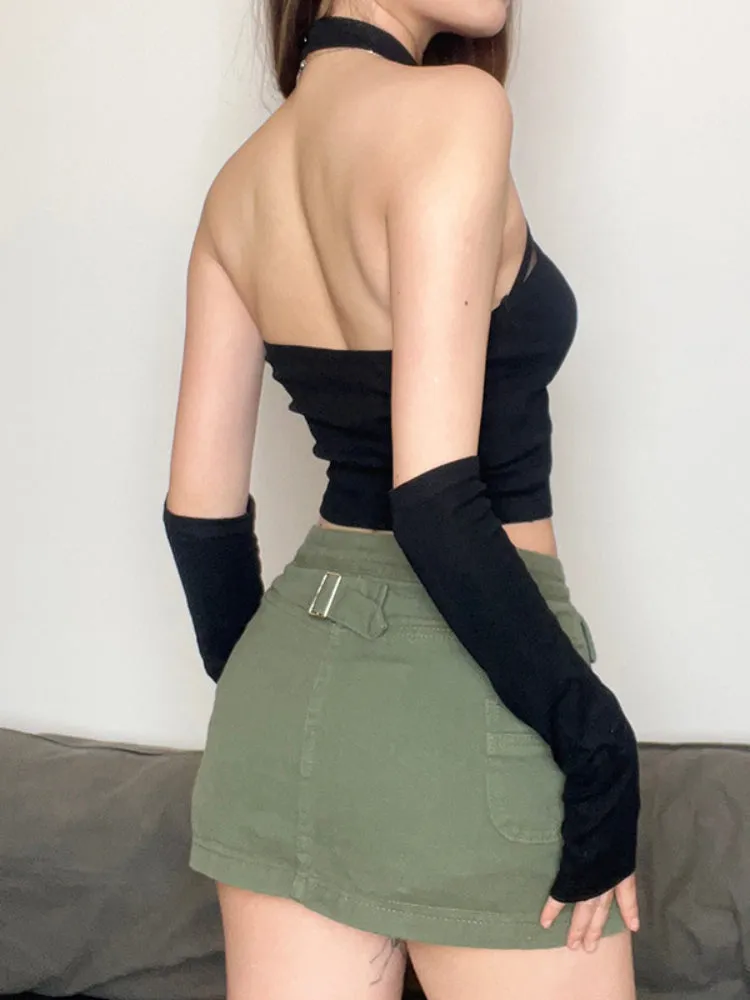 Pieced Mesh Sleeve Covers Backless Tops