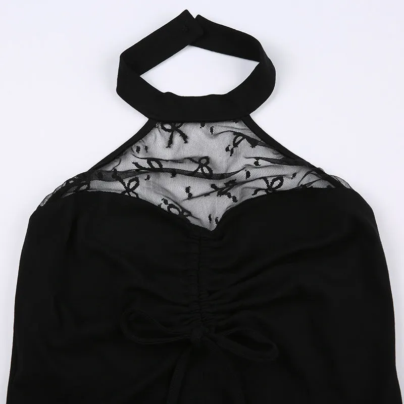 Pieced Mesh Sleeve Covers Backless Tops