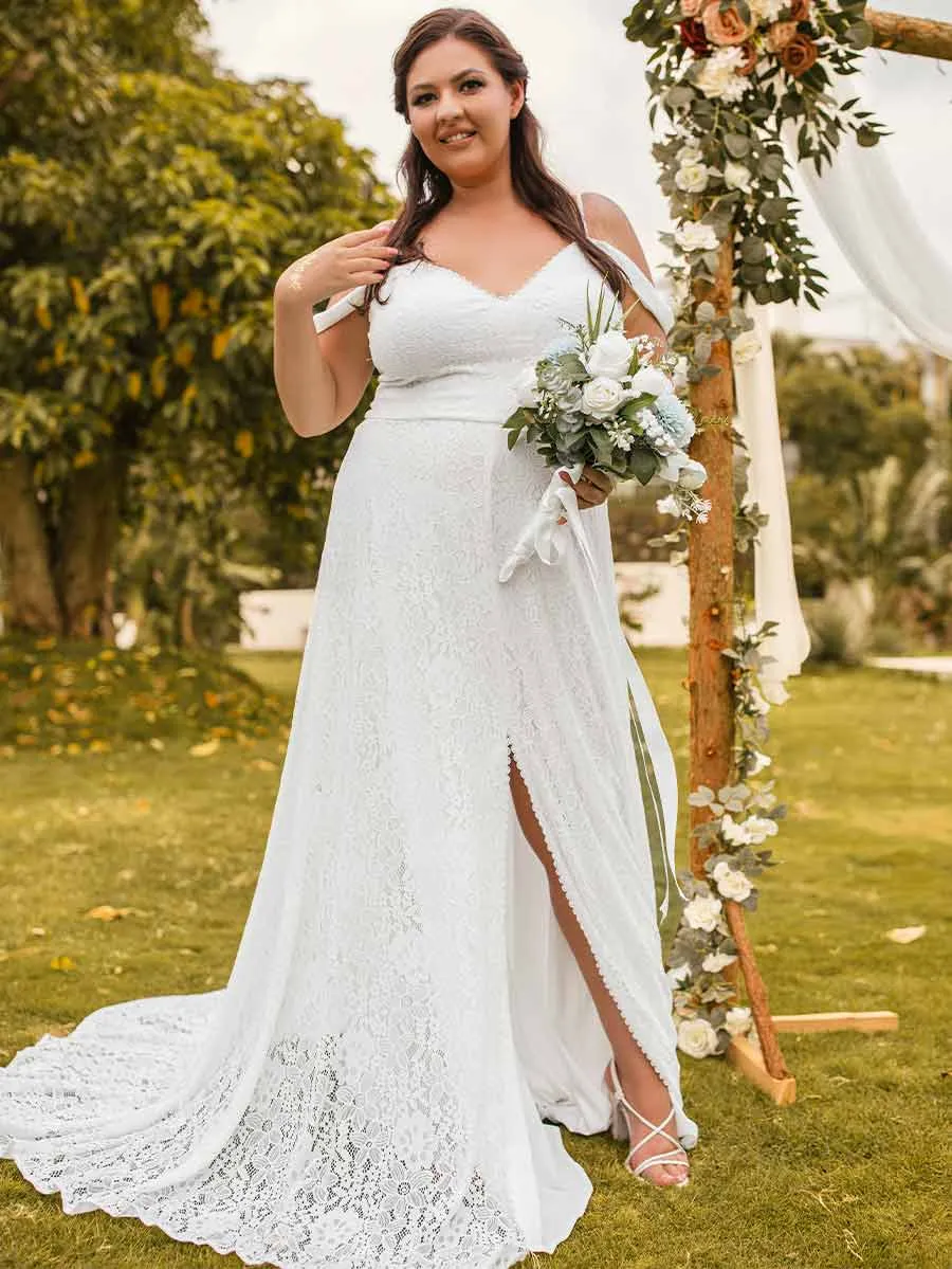 Plus Size Country Wedding Dresses Lace A Line V Neck