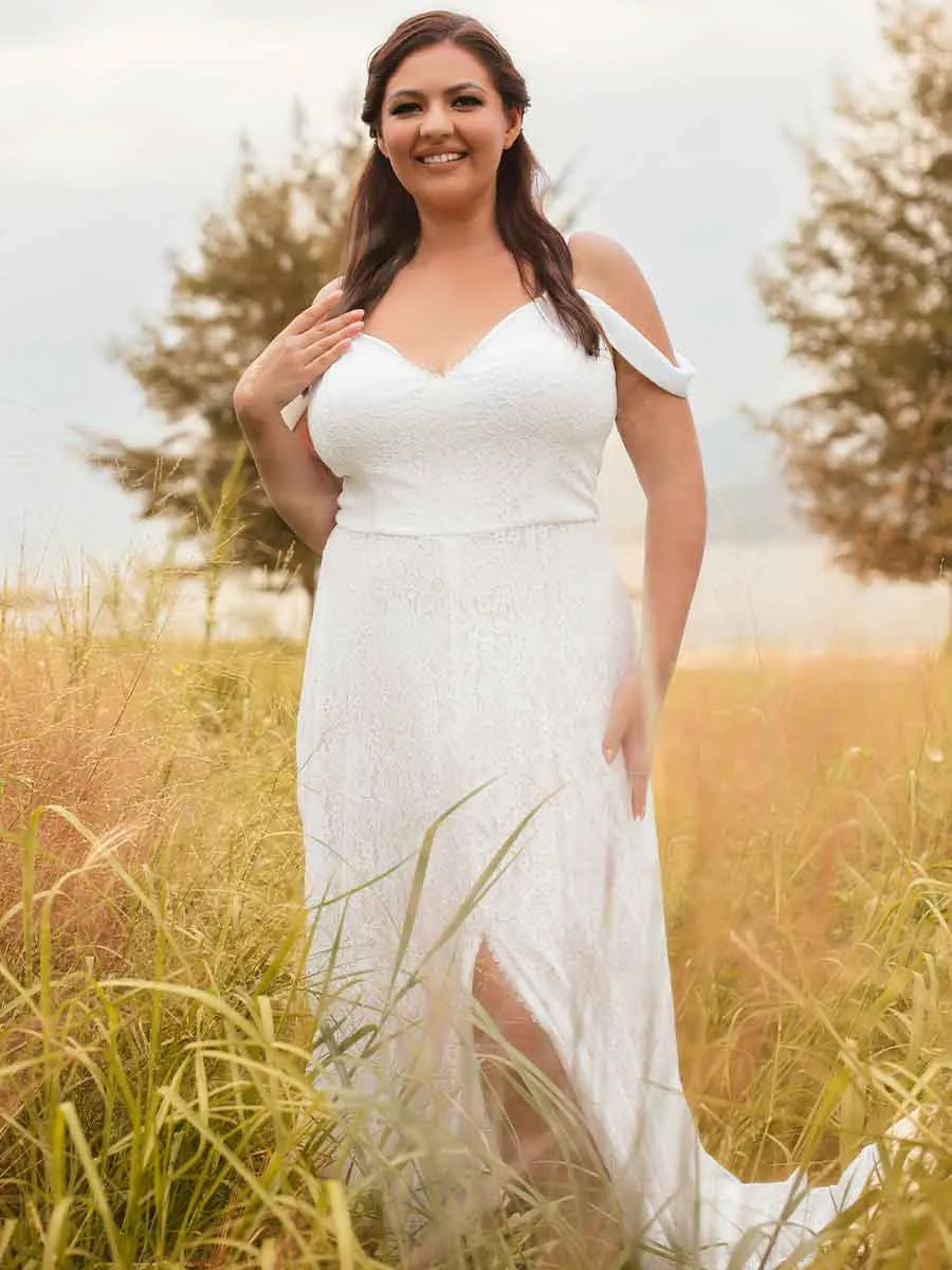 Plus Size Country Wedding Dresses Lace A Line V Neck