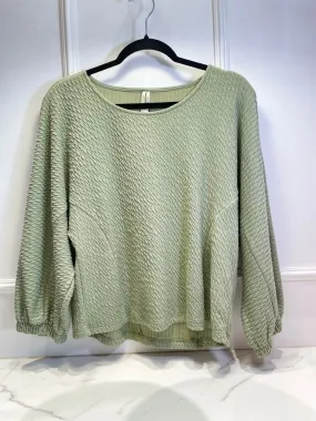 (S) Cropped Micro-Cable Knit Sweater w. Balloon Sleeves