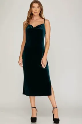 S S Velvet Slip Dress-Green