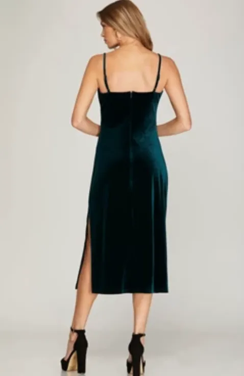 S S Velvet Slip Dress-Green