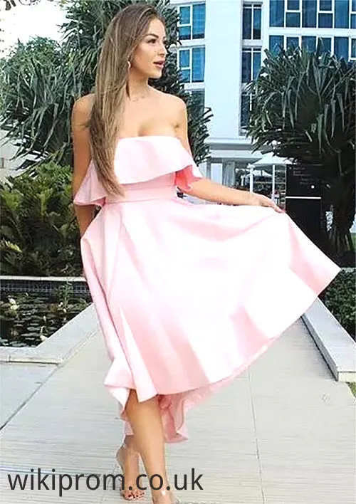 Sleeveless Strapless Asymmetrical A-line/Princess Satin Bridesmaid Dresseses With Bowknot Ruffles Arely SWKP0025539
