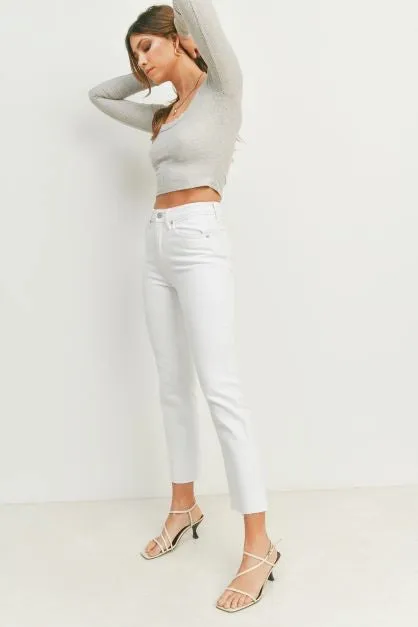 White Crop Cut Off Straight Leg High Rise Jeans by Just USA