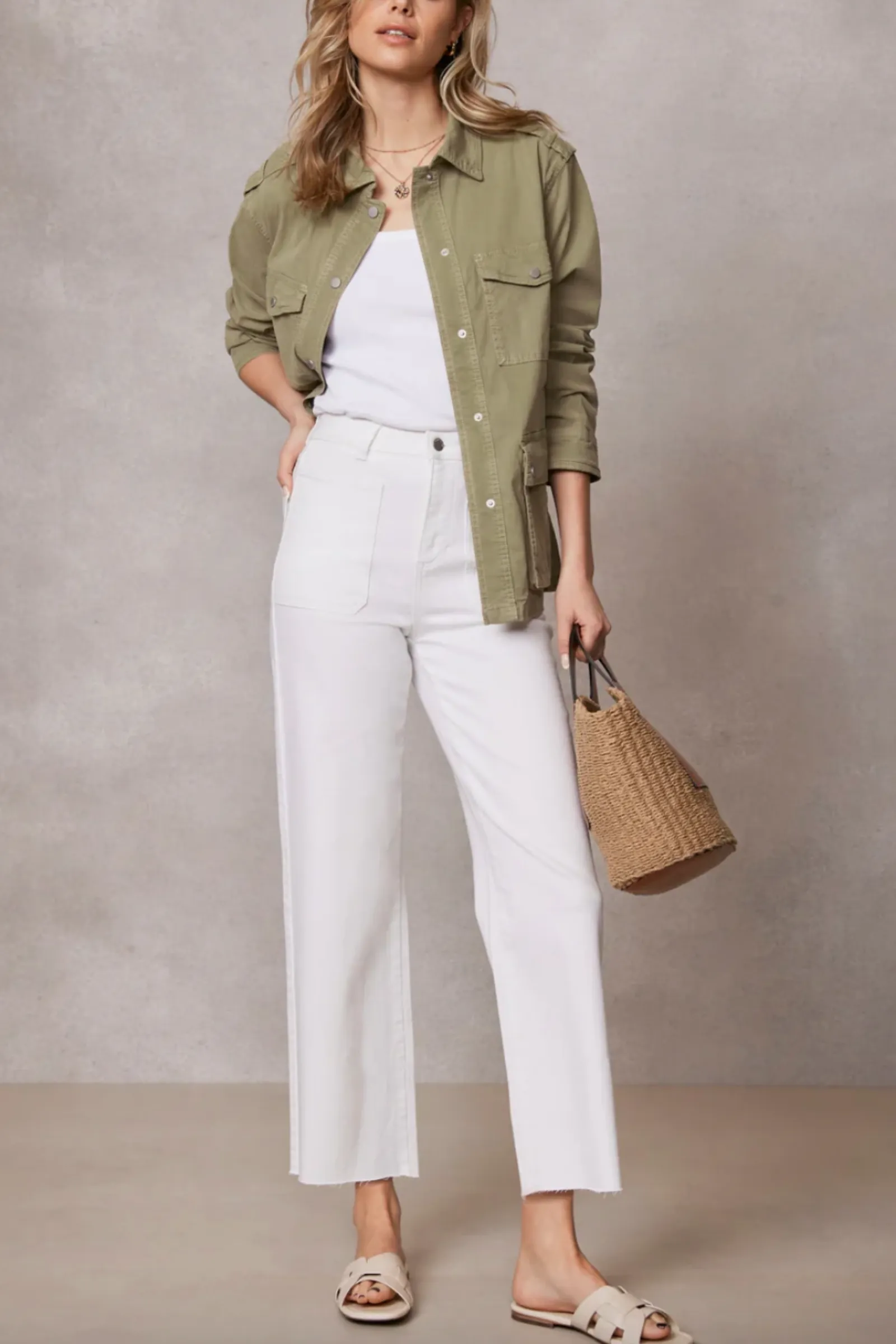 White Crop Wide Pocket Jeans